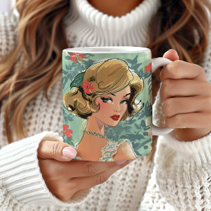 Caneca De Café Vintage 1920 Inspirado Art Deco Mug, Retro Girl