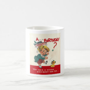CANECA DE CAFÉ VINTAGE 1940 BIRTHDAY GREETING CARD ART