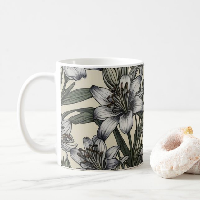 Caneca De Café Vintage African Lily Flowers (Com Donut)