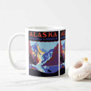 Caneca De Café Vintage Alaska Poster de viagens, Atlin e Yukon