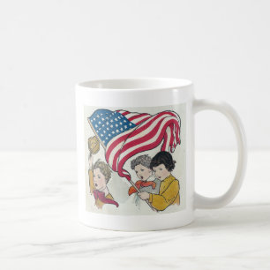 Caneca De Café Vintage American Flag e Children
