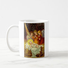 Caneca De Café Vintage anjos visitando o bebê Jesus
