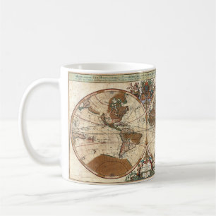 Caneca De Café vintage antigo 1691 Mapa sanson do mundo
