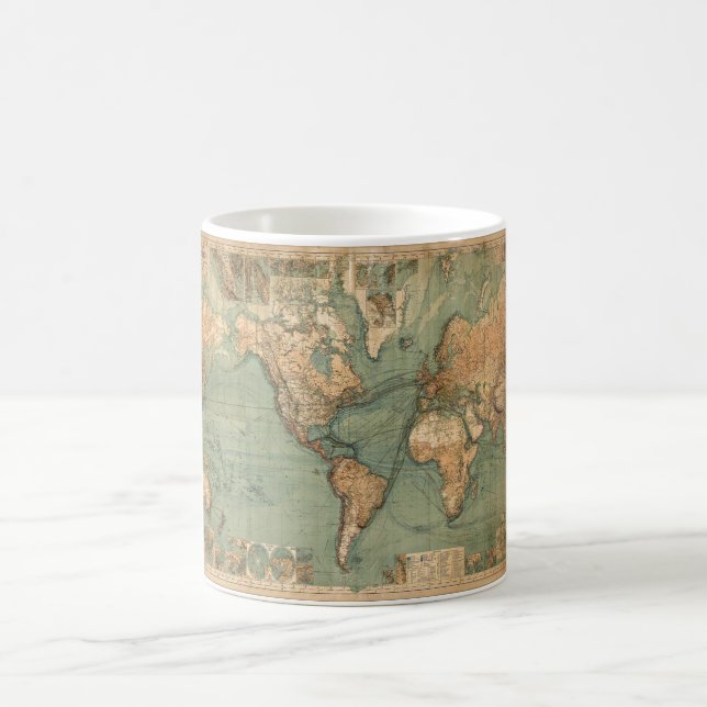 Caneca De Café Vintage Antigo Mapa Mundial Antiquado (Centro)