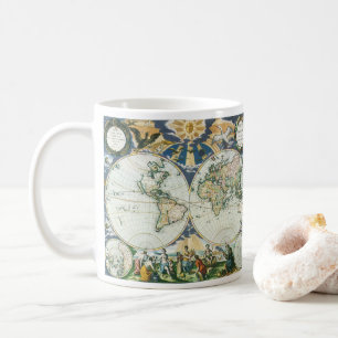Caneca De Café Vintage Antique Old World Map, 1666 por Pieter Goo
