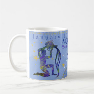 Caneca De Café vintage Aquarius zodiac, sinal azul, personalizado