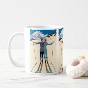 Caneca De Café Vintage Art Deco, Amantes na neve por George Barbi