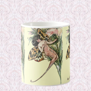 Caneca De Café Vintage Art Nouveau Borboleta Fada