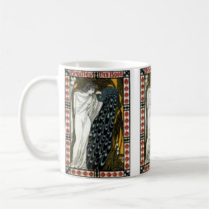 Caneca De Café Vintage Art Nouveau Este Beijo, Mulher com Pavão
