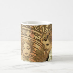 Caneca De Café Vintage Art Nouveau Love Romance, Flirt de Mucha