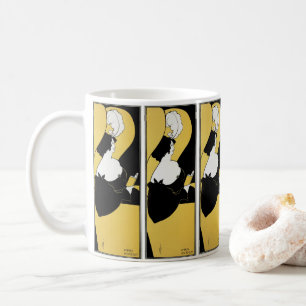 Caneca De Café Vintage Art Nouveau, Mulher Lendo um Livro Amarelo