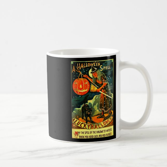 Caneca De Café Vintage Art Retro Halloween Witch (Direita)