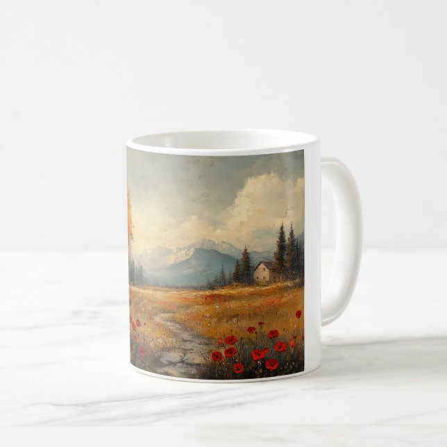 Caneca De Café Vintage Autumn Meadow Painting Poppies (Frente Esquerda)
