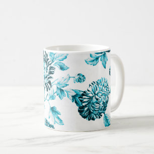 Caneca De Café Vintage azul & branco Toile floral No.2