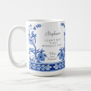 Caneca De Café Vintage Azul Chinoiserie Floral Asiática Damas de 