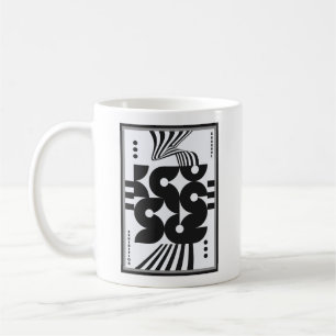Caneca De Café vintage bauhaus preto e branco geométrico ondulado