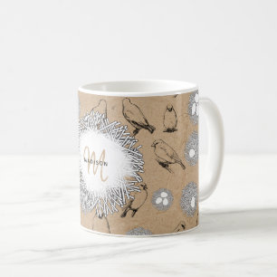 Caneca De Café Vintage Birds & Nest Rustic Kraft Brown