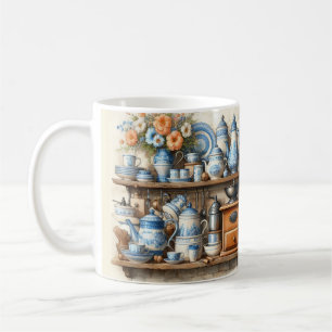 Caneca De Café Vintage Blue and White Kitchen Coffee Mug