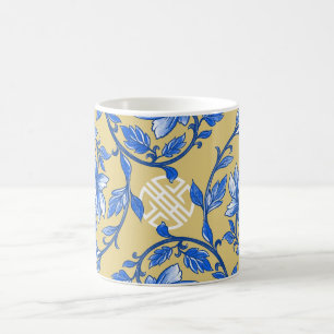Caneca De Café Vintage Blue e Dourada Chinoiserie Floral