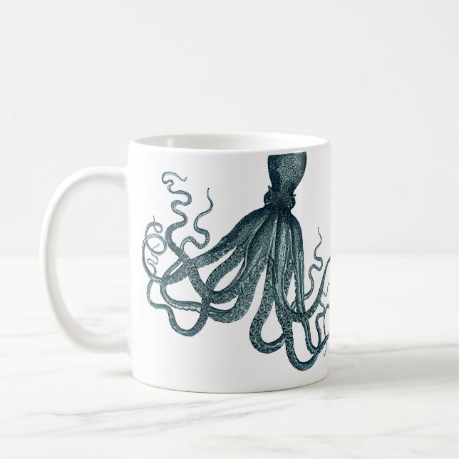 Caneca De Café Vintage Blue Vintage Octopus Náutico (Esquerda)