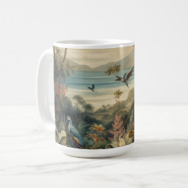 Caneca De Café Vintage botânica bird flores no paraíso