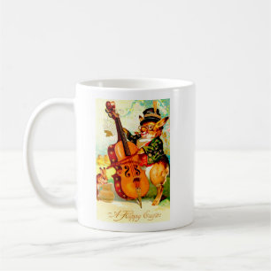 Caneca De Café Vintage Bunny Brincando com a Saudação de Páscoa V