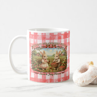 Caneca De Café Vintage Bunny Strawberry Field Cottagecore Illustr