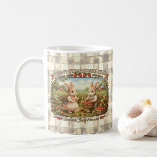 Caneca De Café Vintage Bunny Strawberry Field Cottagecore Illustr