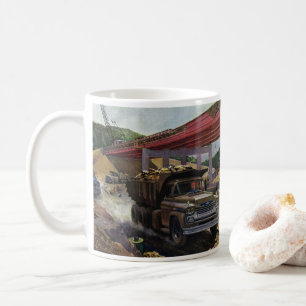 Caneca De Café Vintage Business Dump Truck em um local de constru