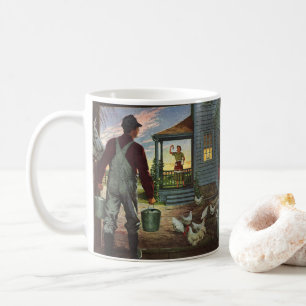 Caneca De Café Vintage Business, Fazenda com agricultores e galin
