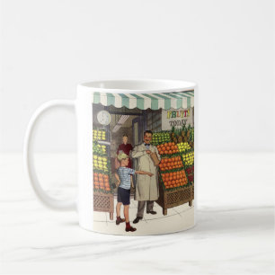 Caneca De Café Vintage Business, Fruta com o Grocer e o Boy