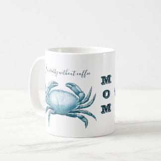 Caneca De Café Vintage Caranguejo Azul Náutico Mãe é Crabby sem