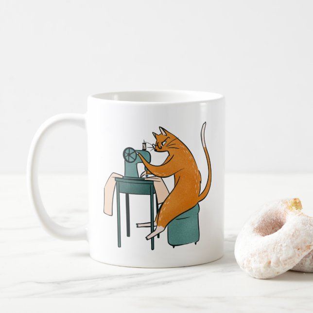 Caneca De Café Vintage Cat Sewing (Com Donut)