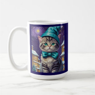Caneca De Café Vintage Cat Xmas Starry Night