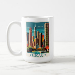 Caneca De Café Vintage Chicago Illinois City Skyline Retro Viagem