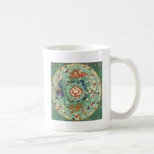 Caneca De Café Vintage Chinês - Círculo Verde Azul