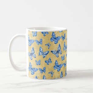 Caneca De Café Vintage Chinoiserie Blue Borboletas Esmaecidas Dam