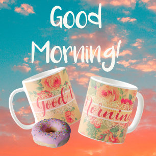Caneca De Café Vintage Chique Floral Good Morning