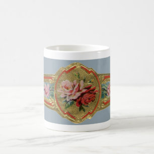 Caneca De Café Vintage Cigar Banda Label Art, Rosa Flowers