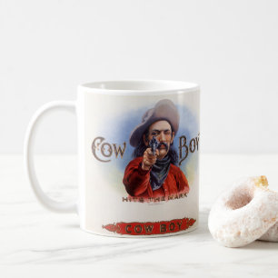 Caneca De Café Vintage Cigar Label Art, Cowboy bate a marca