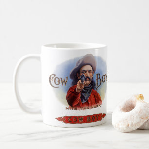Caneca De Café Vintage Cigar Label Art, Cowboy bate a marca