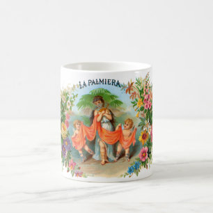 Caneca De Café Vintage Cigar Label La Palmiera, Mulher com Anjos