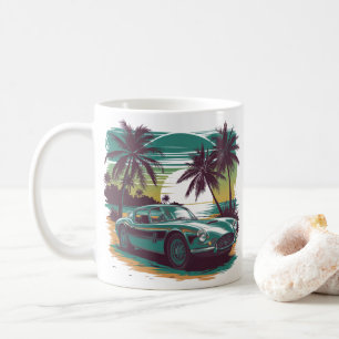 Caneca De Café Vintage Classic Car com Sunset Tropical