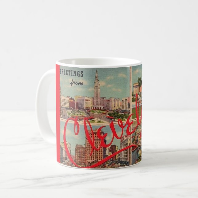 Caneca de café Vintage Cleveland Greetings (Frente Esquerda)