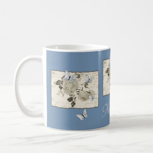 Caneca De Café Vintage com borboletas, personalizante (Esquerda)