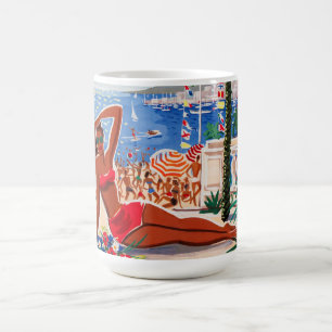 Caneca De Café Vintage Cote D'Azur Beach Girl