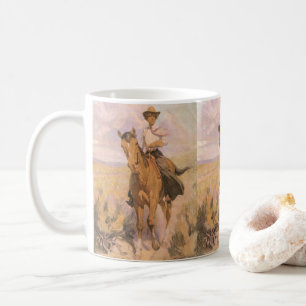 Caneca De Café Vintage Cowgirl Cowboy, Mulher de Cavalo por Dunto