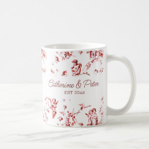 Caneca De Café Vintage Cupid Angels Floral Red Toile Nomes de Cas