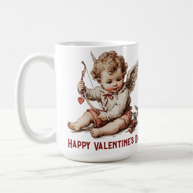 Caneca De Café Vintage Cupid With Heart Bow (Esquerda)