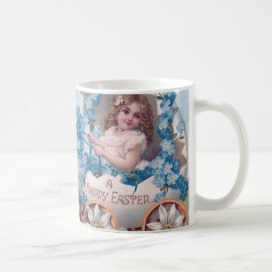 Caneca De Café Vintage Cute Girl in Easter Egg Carruagem por Lamb